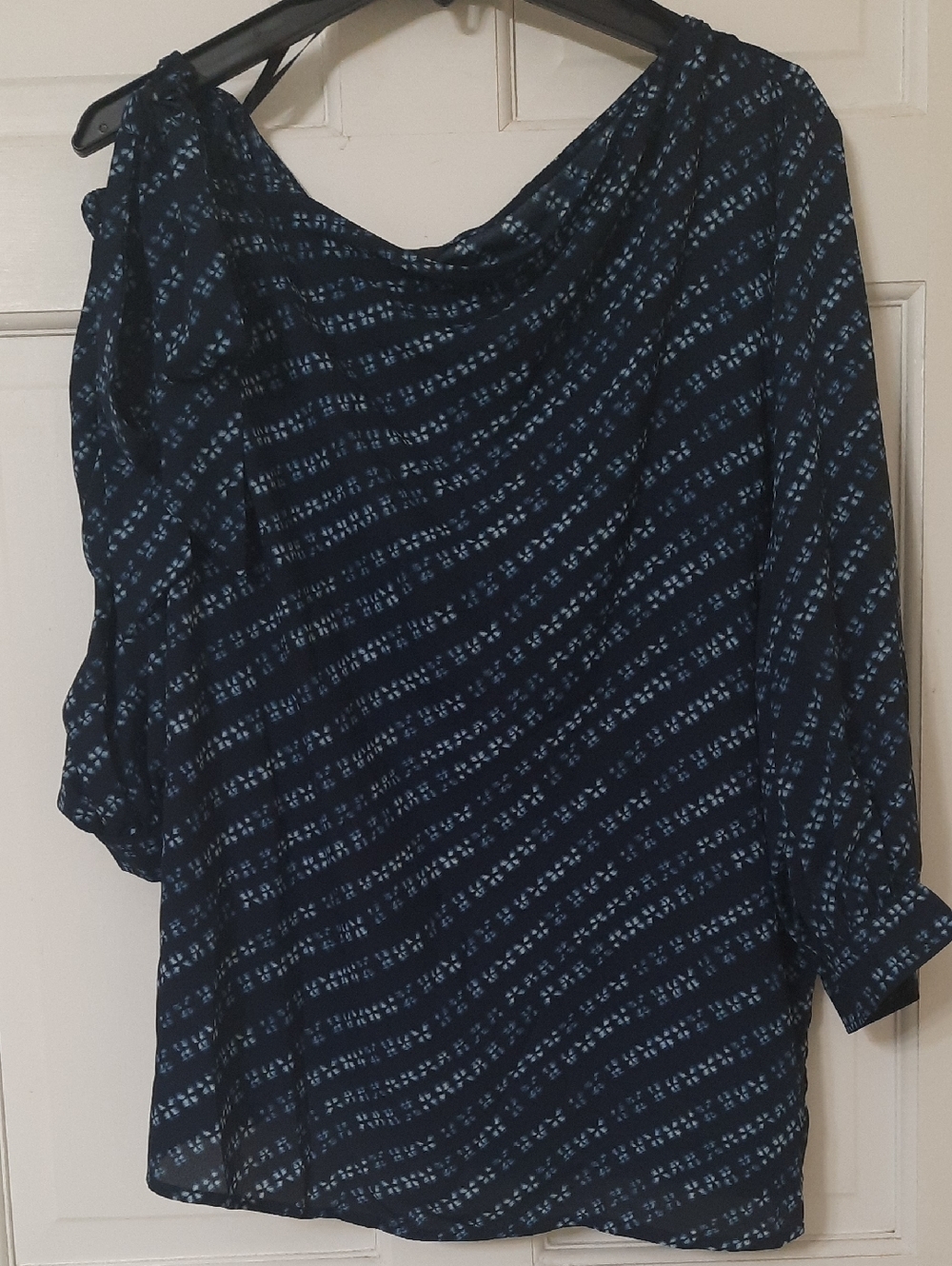 Investments Navy and Light Blue Patterned Blouse
